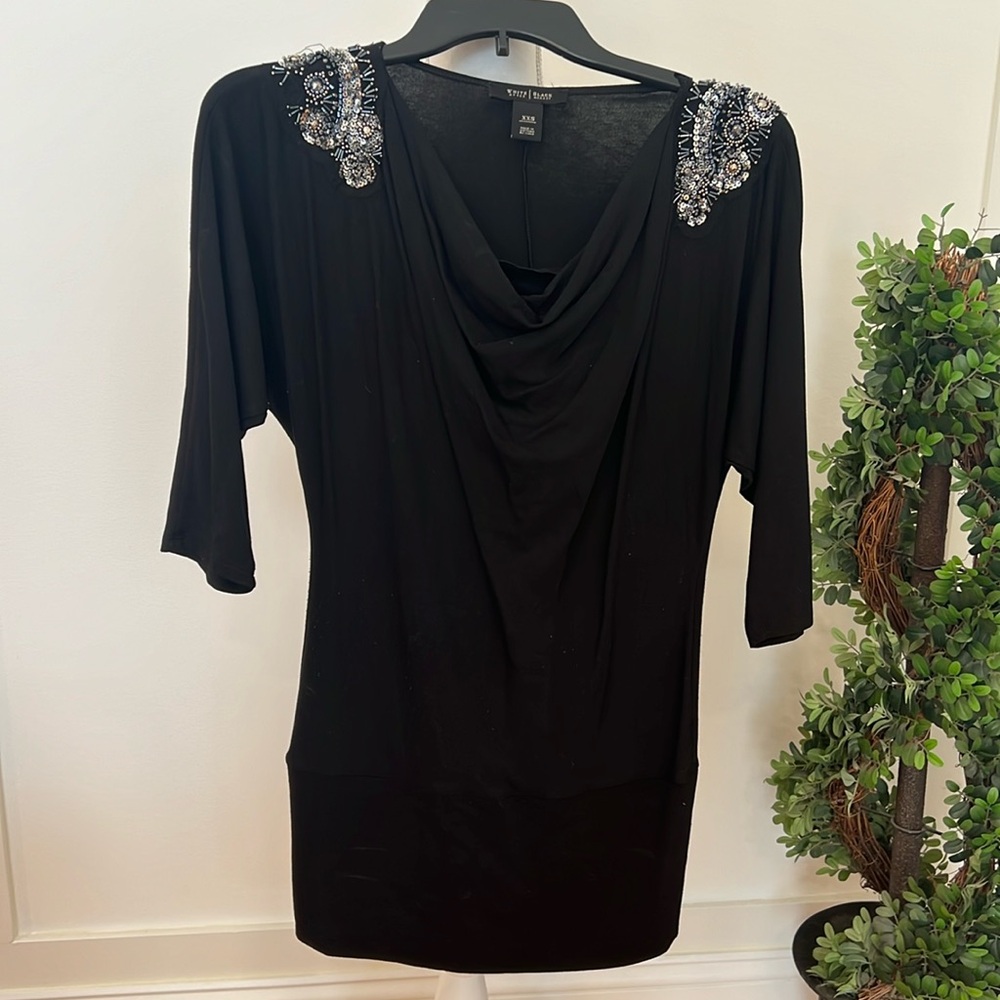 WHBM XXS black sequin tunic top